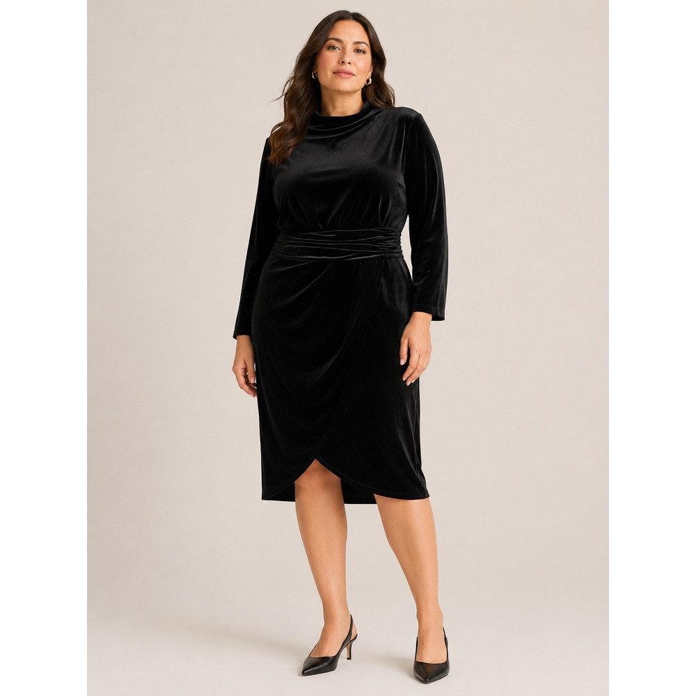 Maggy London Woman Black Velvet Mock Neck Dress 16W Cocktail Evening Formal